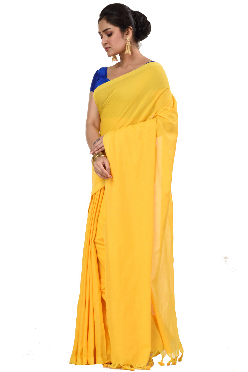Yellow Pure Cotton ThanKhadi Hand Loom Saree (447)